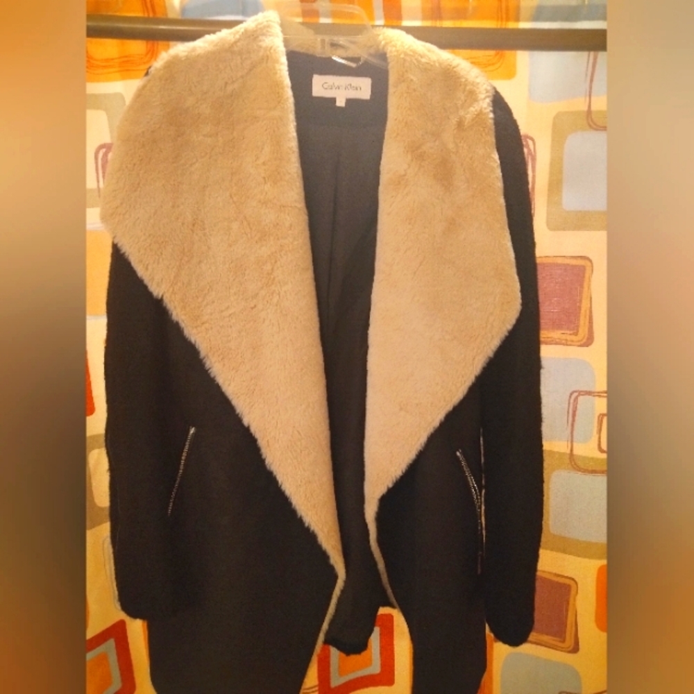 Calvin Klein Mixed Media Coat Faux Shearling size L